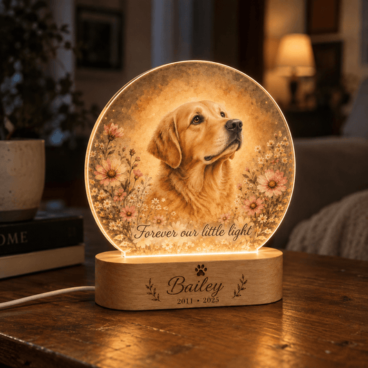 Custom Dog Memorial Night Light Watercolor Floral Tribute - Everfondly