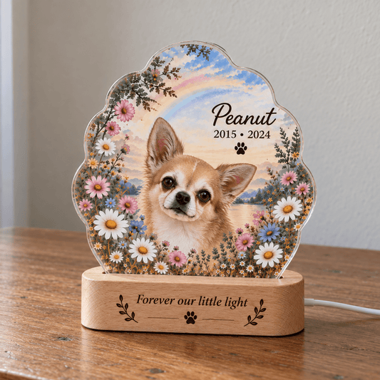 Personalized Rainbow Bridge Dog Memorial Light with Flower Meadow - Everfondly