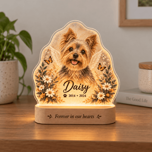 Personalized Guardian Angel Dog Memorial Lamp with Floral Tribute - Everfondly