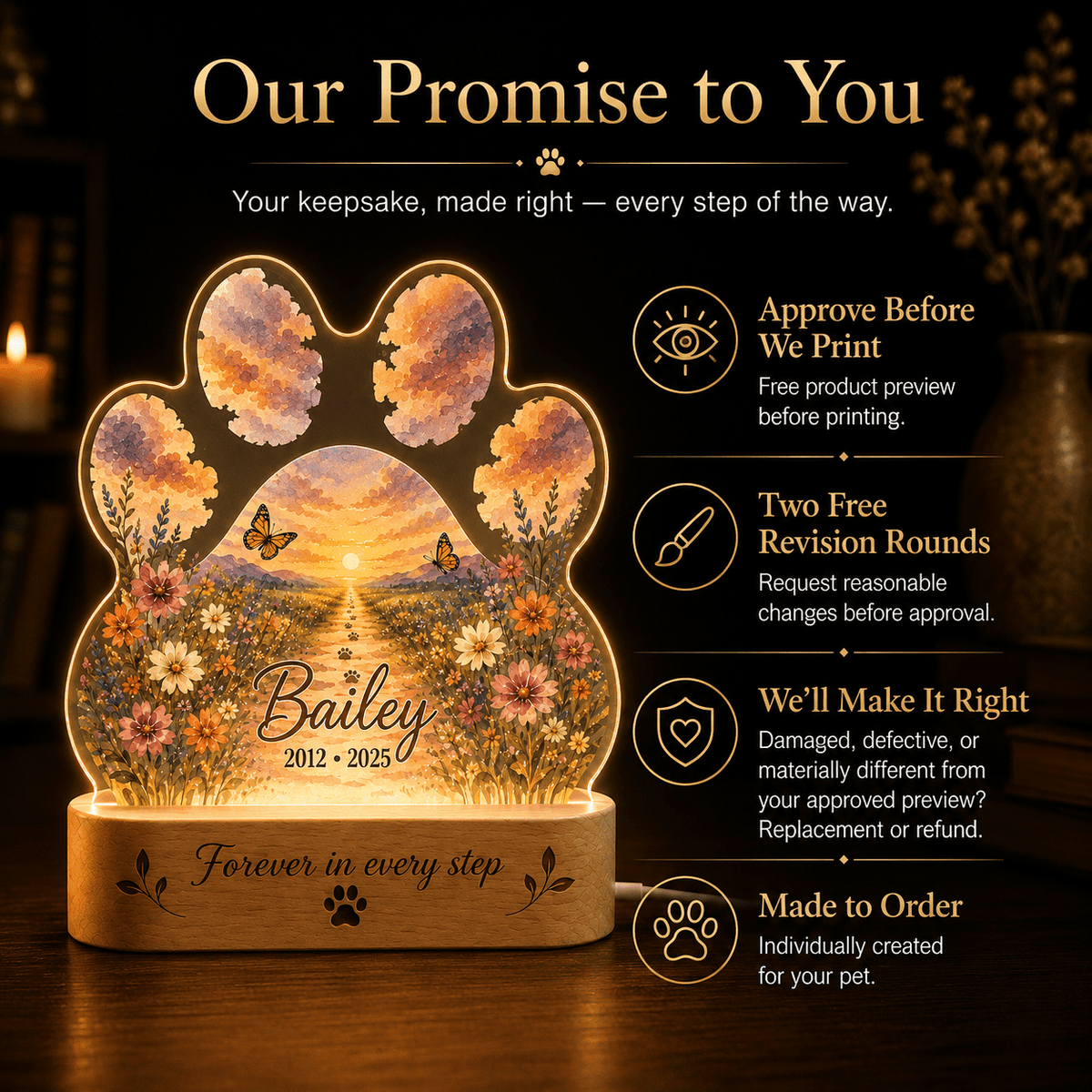 Personalized Dog Memorial Paw Night Light - Everfondly