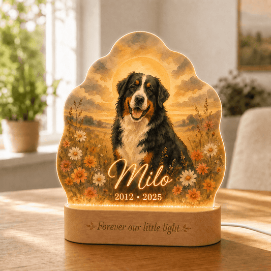 Custom Dog Memorial Night Light Sunset Wildflower - Everfondly
