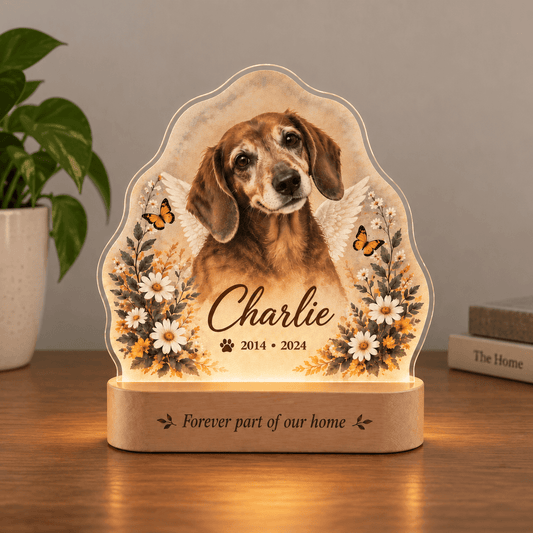 Custom Dog Memorial Night Light with Angel Wings Butterflies - Everfondly