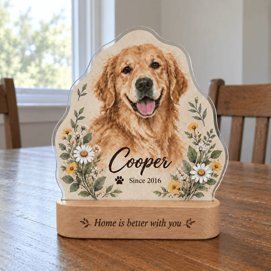 Personalized Daisy Garden Dog Night Light with Photo & Name – Dog Lover Gift - Everfondly