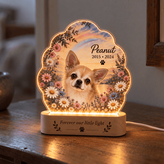 Personalized Rainbow Bridge Dog Memorial Light with Flower Meadow - Everfondly