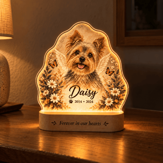 Personalized Guardian Angel Dog Memorial Lamp with Floral Tribute - Everfondly