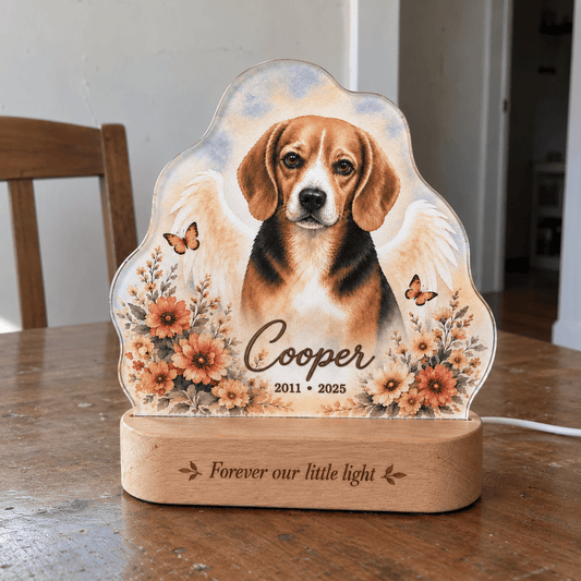 Personalized Dog Memorial Night Light – Angel Wings & Orange Florals - Everfondly