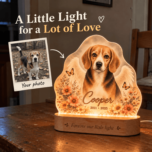Personalized Dog Memorial Night Light – Angel Wings & Orange Florals - Everfondly