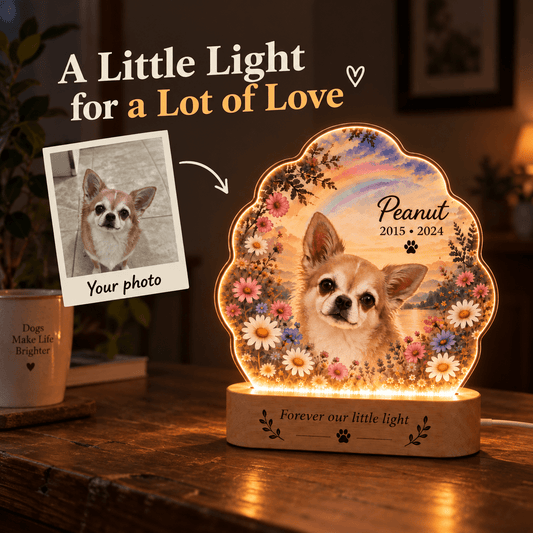 Personalized Rainbow Bridge Dog Memorial Light with Flower Meadow - Everfondly