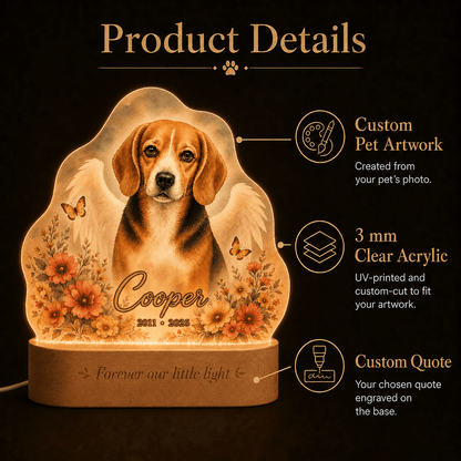 Custom Dog Memorial Night Light Angel Wings - Everfondly