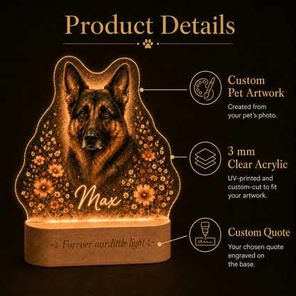 Custom Dog Memorial Night Light with Name and Quote - Everfondly