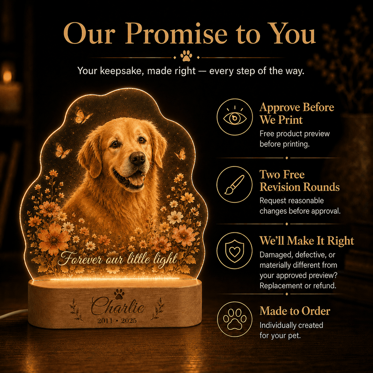 Custom Dog with Butterflies Memorial Night Light - Everfondly