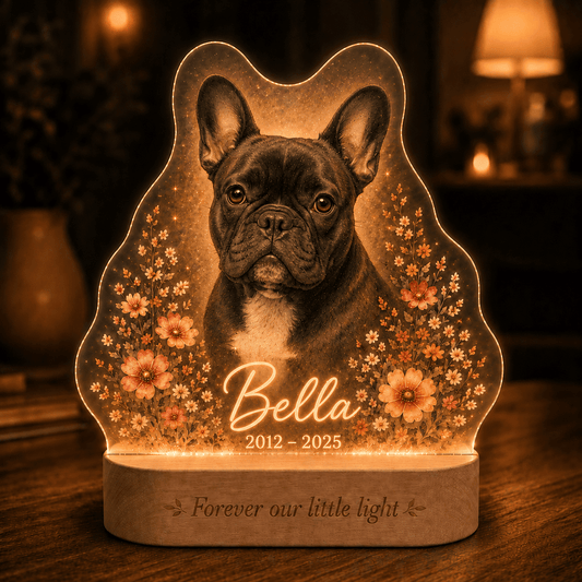 Custom Dog Memorial Night Light Watercolor Floral Portrait