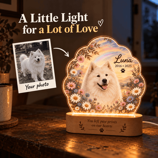 Custom Dog Memorial Night Light with Rainbow and Wildflowers - Everfondly