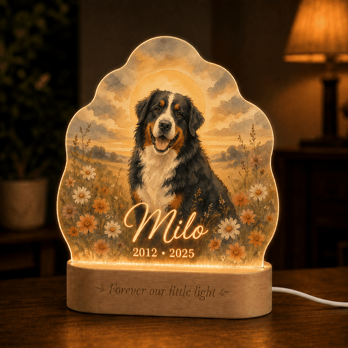 Custom Dog Memorial Night Light Sunset Wildflower