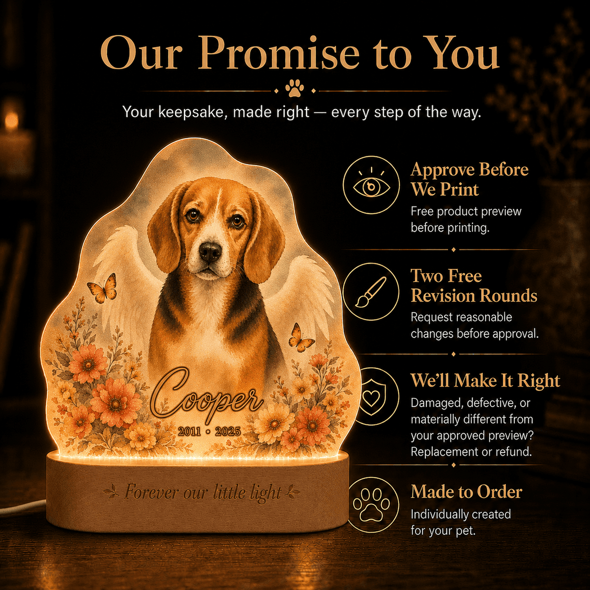 Custom Dog Memorial Night Light Angel Wings - Everfondly