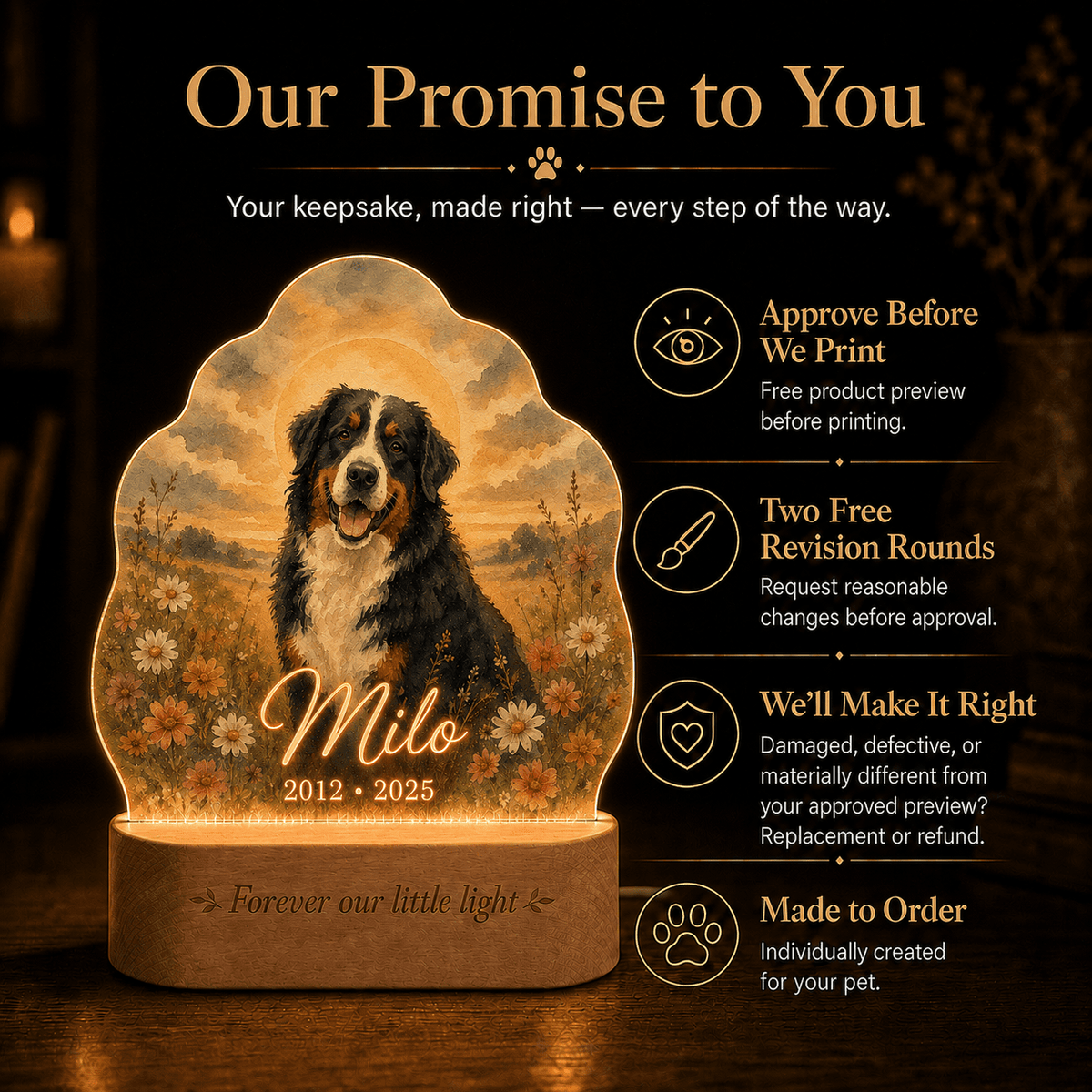 Custom Dog Memorial Night Light Sunset Wildflower - Everfondly