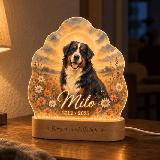 Custom Dog Memorial Night Light Sunset Wildflower - Everfondly