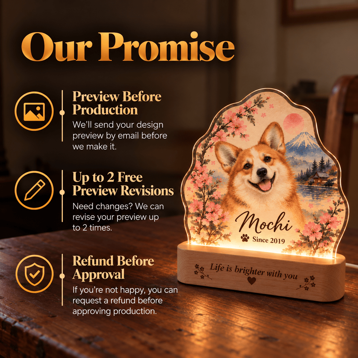 Personalized Cherry Blossom Dog Night Light with Photo & Name - Everfondly