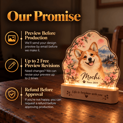 Personalized Cherry Blossom Dog Night Light with Photo & Name - Everfondly