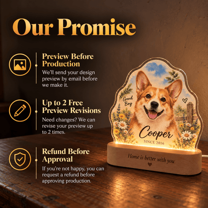 Personalized Country Garden Dog Night Light with Photo & Name – Dog Lover Gift - Everfondly