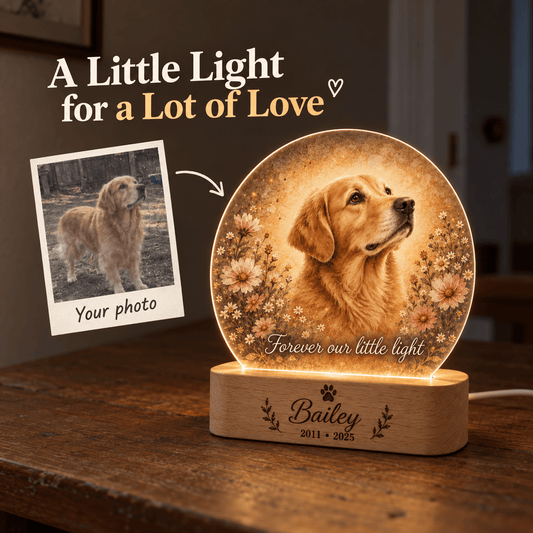 Personalized Golden Halo Dog Memorial Night Light with Photo & Name - Everfondly