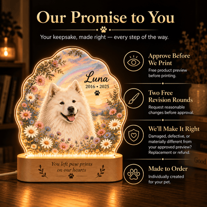 Custom Dog Memorial Night Light with Rainbow and Wildflowers - Everfondly