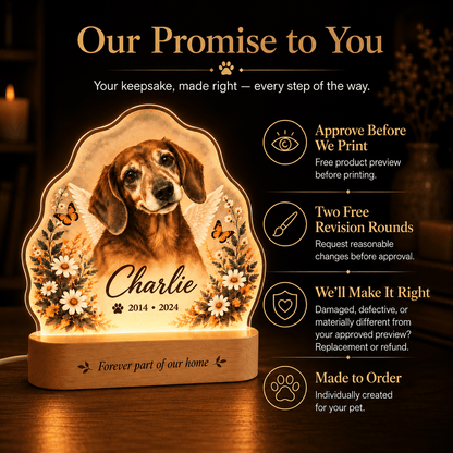 Custom Dog Memorial Night Light with Angel Wings Butterflies - Everfondly