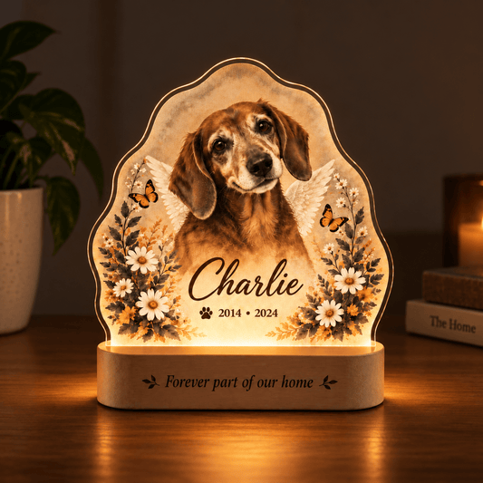 Custom Dog Memorial Night Light Angel Wings Butterflies