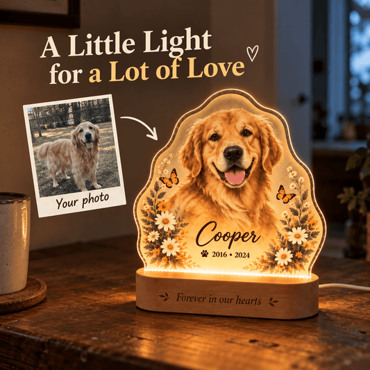 Custom Dog Memorial Night Light with Flowers Butterflies - Everfondly