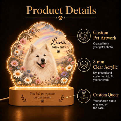 Custom Dog Memorial Night Light with Rainbow and Wildflowers - Everfondly