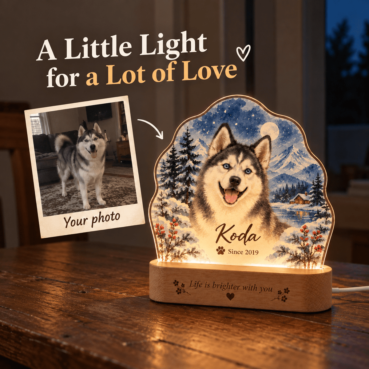 Personalized Winter Night Dog Night Light with Photo & Name - Everfondly