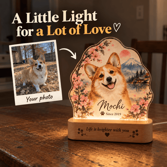 Personalized Cherry Blossom Dog Night Light with Photo & Name - Everfondly