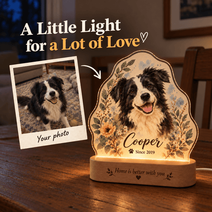 Personalized Blue Blossom Dog Night Light with Photo & Name – Dog Lover Gift - Everfondly