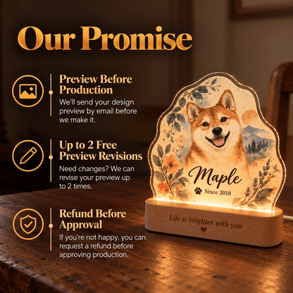 Personalized Mountain Sunrise Dog Night Light with Photo & Name - Everfondly