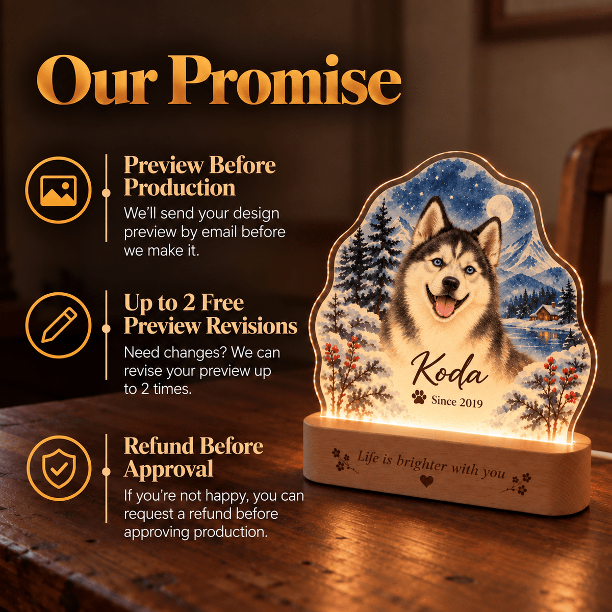 Personalized Winter Night Dog Night Light with Photo & Name - Everfondly