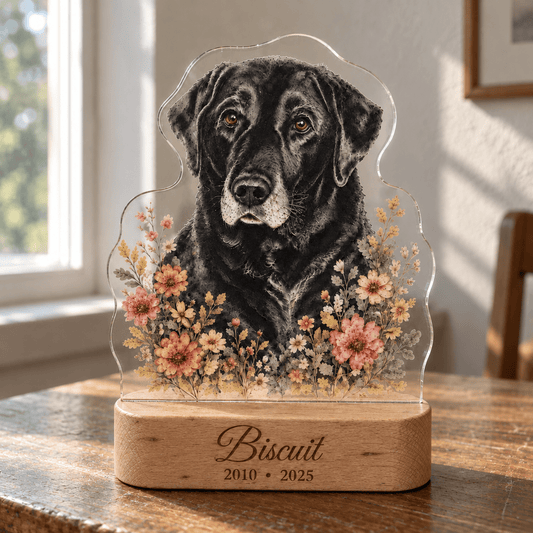 Personalized Dog Memorial Night Light from Photo – Custom Floral Pet Keepsake - Everfondly