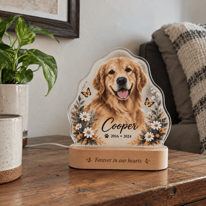 Custom Dog Memorial Night Light with Flowers Butterflies - Everfondly