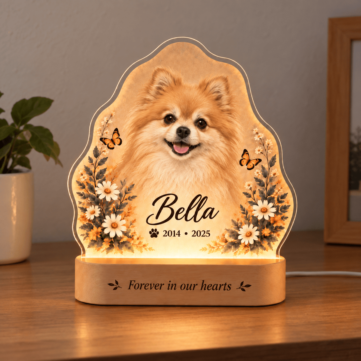 Personalized Dog Remembrance Lamp with Butterfly and Daisy Garden - Everfondly
