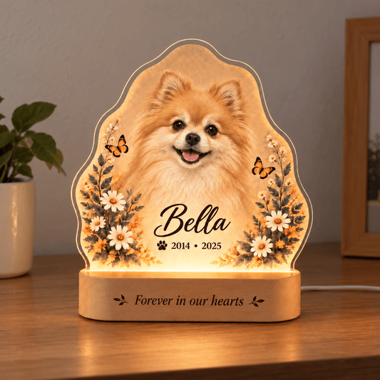 Personalized Dog Remembrance Lamp with Butterfly and Daisy Garden - Everfondly