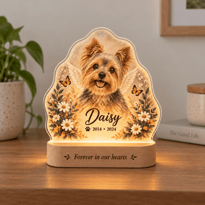 Personalized Guardian Angel Dog Memorial Lamp with Floral Tribute - Everfondly