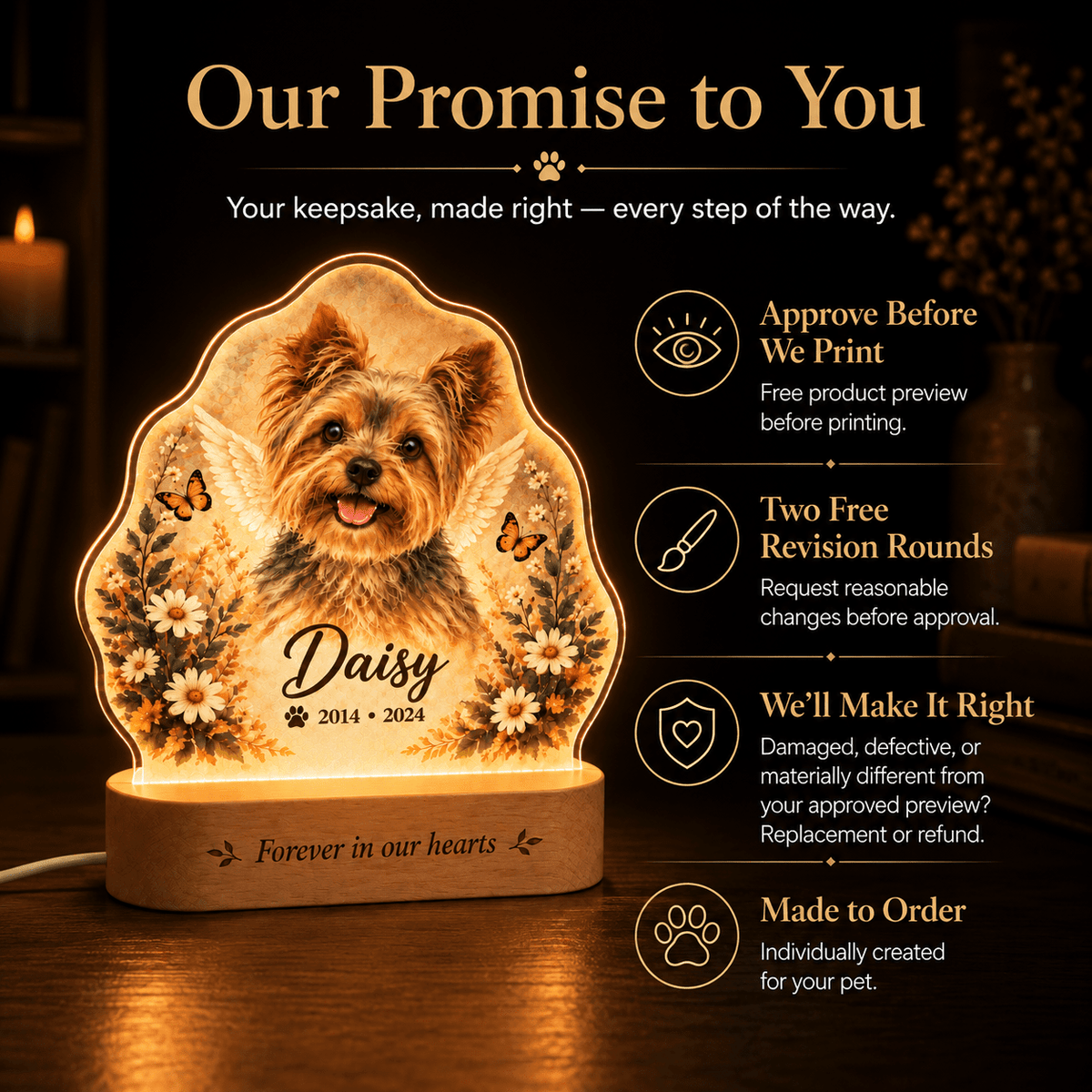 Personalized Guardian Angel Dog Memorial Lamp with Floral Tribute - Everfondly