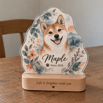 Personalized Mountain Sunrise Dog Night Light with Photo & Name - Everfondly