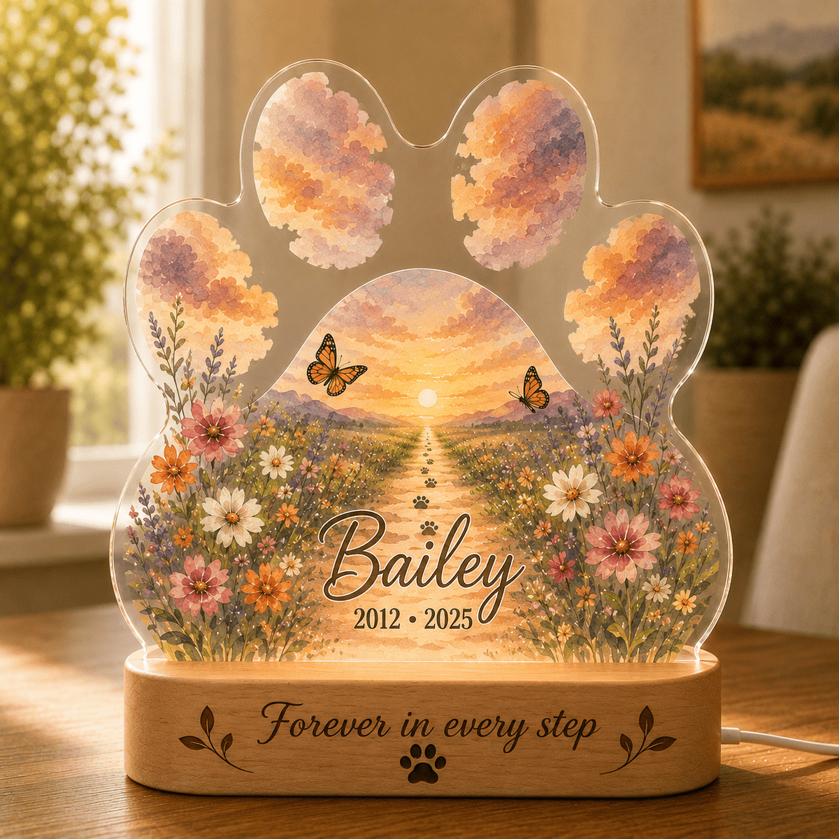 Personalized Dog Memorial Paw Night Light - Everfondly