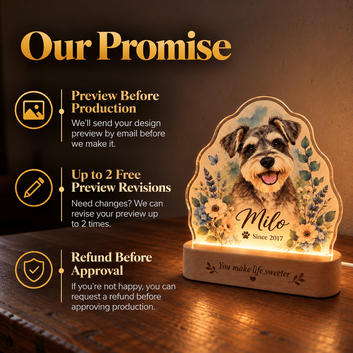 Personalized Lavender Dog Night Light with Photo & Name – Dog Lover Gift - Everfondly
