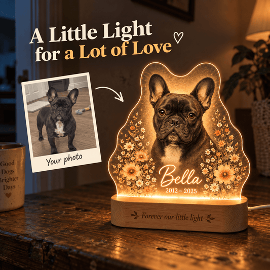 Custom Dog Memorial Night Light Watercolor Floral Pet Portrait - Everfondly