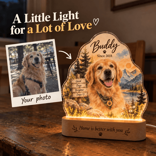 Personalized Lakeside Forest Dog Night Light with Photo & Name - Everfondly
