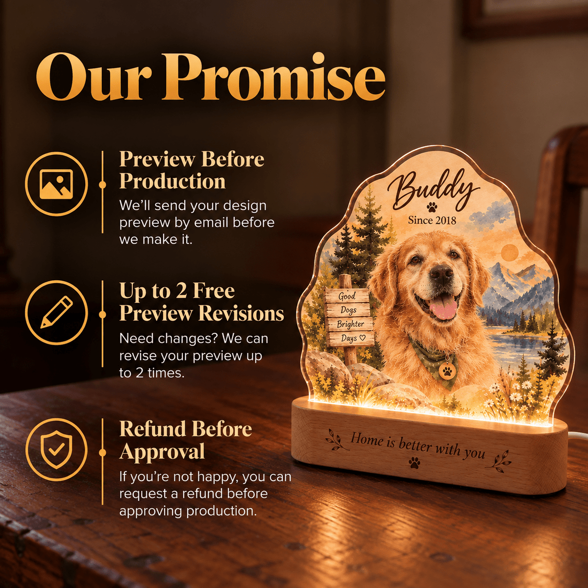 Personalized Lakeside Forest Dog Night Light with Photo & Name - Everfondly