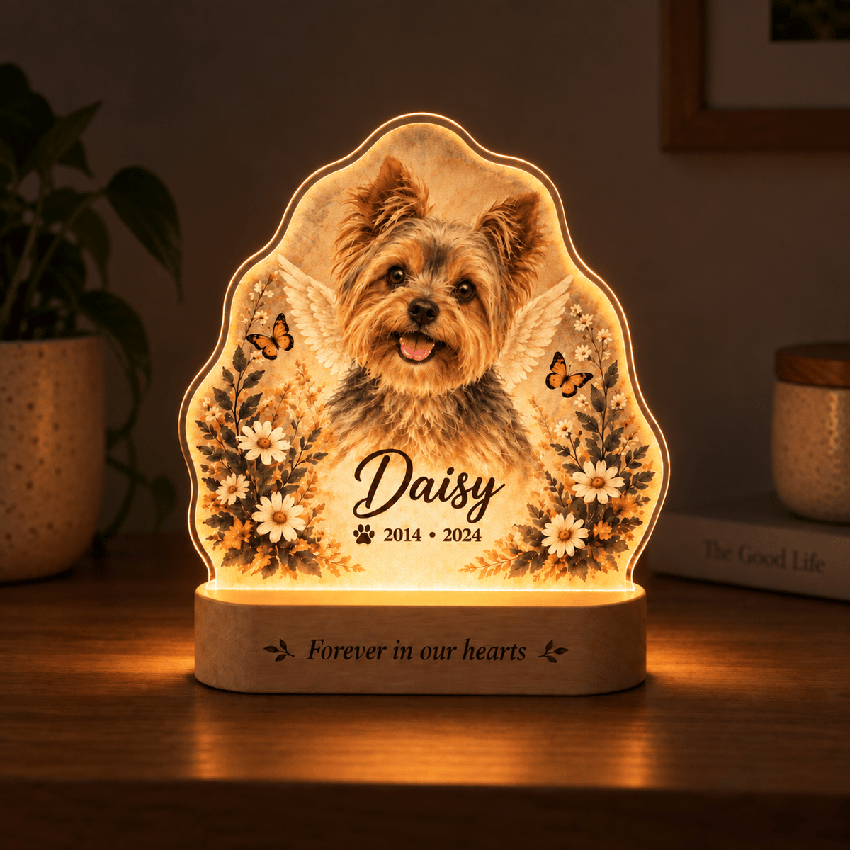 Personalized Guardian Angel Dog Memorial Lamp Floral Tribute