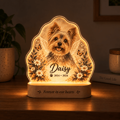 Personalized Guardian Angel Dog Memorial Lamp Floral Tribute