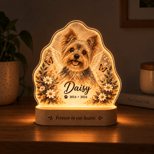 Personalized Guardian Angel Dog Memorial Lamp Floral Tribute